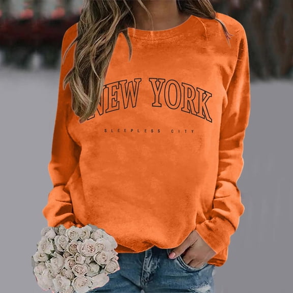 SIYUDAN Women Sweatshirt for Women Long Sleeve Sweatshirt for Womens Pullover Sweatshirts Orange Pullover Adult Cute Crewneck Sweatshirt Fall Crewneck Women'S Fashion