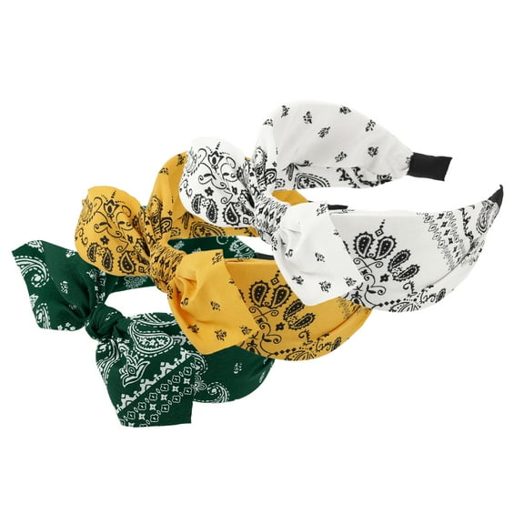 Vocoste 3 Pcs Bow Knotted Wide Headbands Fashion Yellow White Green 2.28" Width