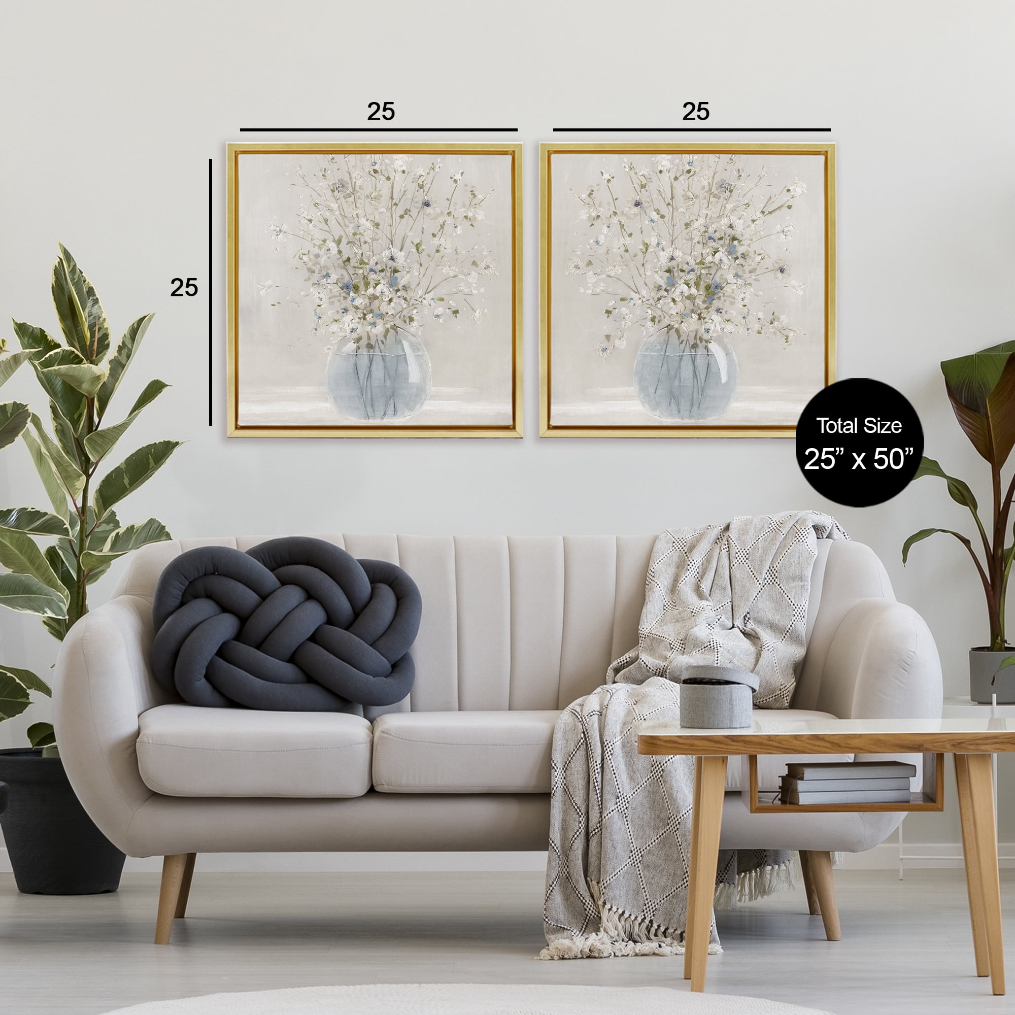 Stupell Industries Delicate Glass Vase Bouquet 2 Piece Gold Framed Floater Canvas Set, design by Carol Robinson