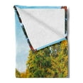 thumbnail image 2 of Landscape Soft Flannel Fleece Blanket, Scenery View Natural Forest Park with Trees and River Photo Image, Cozy Plush for Indoor and Outdoor Use, 50" x 70", Marigold and Olive Green, by Ambesonne, 2 of 5
