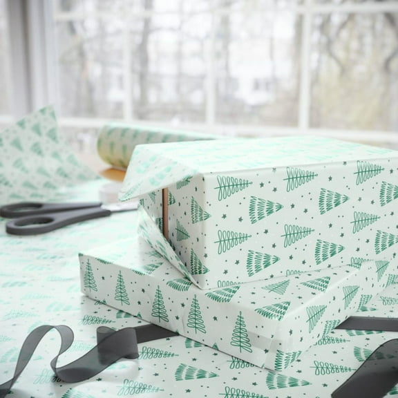 Green Xmas Tree Gift Wrap Paper Festive Holiday Tree Wrapping Paper Roll Christmas Gift Wrap for Packing Gift, 23x58in / Roll