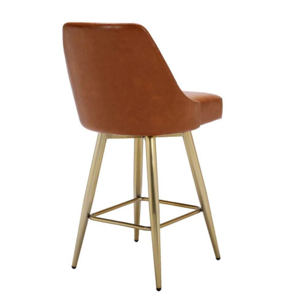 Mid-Century counter stool made with PU upholstery and brushed chrome golden legs in Tan (PU Leather)