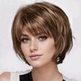 thumbnail image 4 of Señora de Mediana Edad con Cabello Corto Lacio Castaño gradual Peluca de Malla de Rosa de Fibra Sintética, 4 of 9