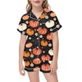 thumbnail image 2 of BOOMNY Halloween Girls 2 Peice Pajamas Sets Hallowmas Pumpkin Ghost Graphic Short Sleeve Buttons Sleepwear Tops Shorts Pjs Set for Kids Cozy Loungewear Homewear, 2 of 4