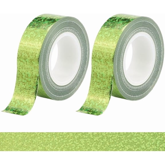 2 Rolls Lime Green Glitter Tape Glitter Paper 15mm x 5m Foil Self Adhesive Sparkle Masking Craft Scrapbook Trim Art Tapes