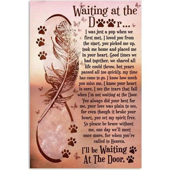 8 x 12 in Metal Tin Sign - Vintage Beautiful Feather Metal Sign Dog Waiting At The Door Poster Tin Signs Retro Plaque Wall Decor Gift For Home Kitchen Office Club Bar Gym 12x17 Inch