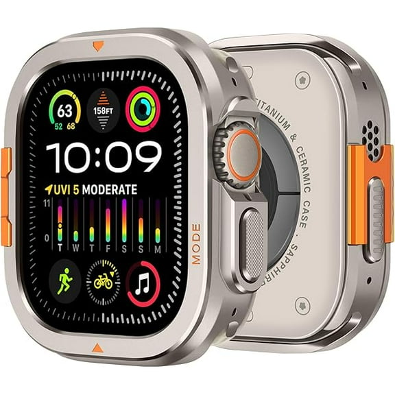 2 in 1 Metal Case Compatible with Apple Watch Ultra 3/2/1 49mm Case, Rugged Protective Metal Bumper with Back Cover for iWatch 49mm, Natural Titanium