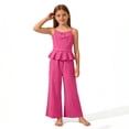 thumbnail image 5 of BLTIBY Toddler Girls 2 Piece Outfits Cute Fashion Ruffle Sleeveless Cami Tank Top and Wide Leg Pants Sets Hot Pink 14-15Years, 5 of 9