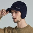 thumbnail image 4 of Wide Brim Letter Print Ribbed Baseball Cap Men Ear Protection Winter Knitted Hat Costume Accessories, 4 of 10