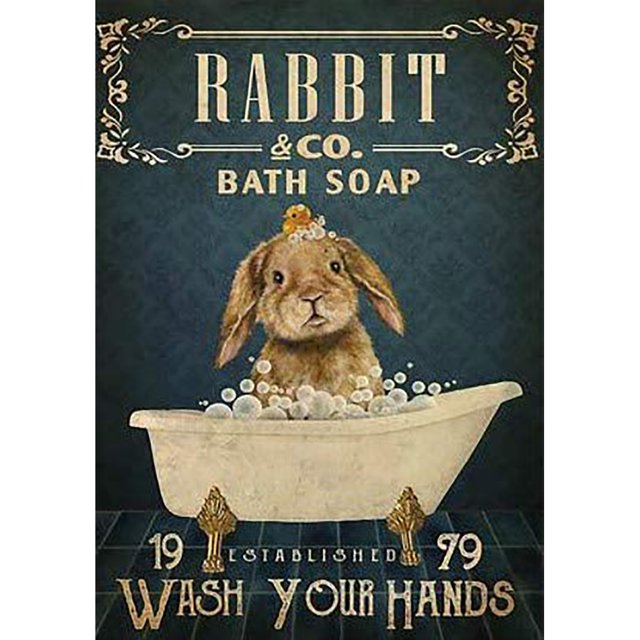 1pc Funny Rabbit Bath Soap Poster - Vintage Metal Sign for Nursery Decor and Bathroom Decor - 12x8 Inches