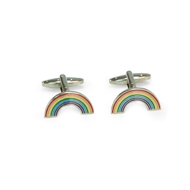 Bey-Berk International J276 Rhodium Plated Rainbow Cufflinks - Multi Color
