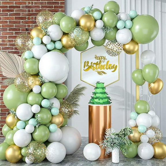 MMTX Avocado Olive Green Balloon Arch Kit, Sage Green Balloon Garland Kit with Cream White Metallic Gold Retro Green Clear Balloons for Birthday Baby Shower Wedding Bridal Shower