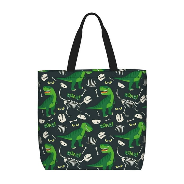 Fotbe Dinosaur and Bone Bolsa Tote con Estampado para Mujer, Bolsos con Cremallera, Bolsa de Hombro Casual de Gran Capacidad con Bolsillos Internos