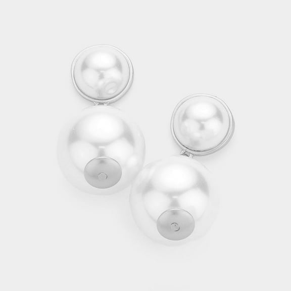 Clip on 2 1/4" Xlarge matte silver and white pearl dangle earrings