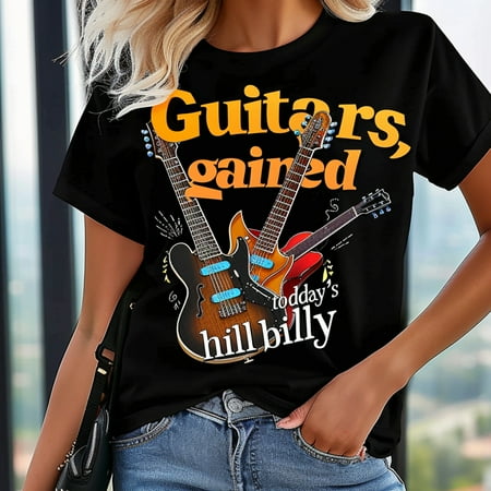 Vintage Style Guitars & Music Graphic Tee Woman in Jeans Fun & Colorful Design Live Music Vibes Unique Crossbody Bag
