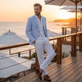 thumbnail image 4 of Cloudstyle Men's Solid Color Notch Lapel Two-Button Linen Blazer - Casual Regular Fit Spring/Fall No Back Vent Jacket, 4 of 12