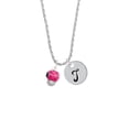 thumbnail image 2 of Delight Jewelry Silvertone Hot Pink Ladybug Spinner Silvertone Script Initial Disc - T - Charm Necklace, 20"+3", 2 of 4