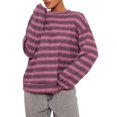 thumbnail image 2 of Women's Striped Sweater Waffle Knit Tops for Women Long Sleeve Shirts Light Weight Fall Tops Rose Red S, 2 of 9
