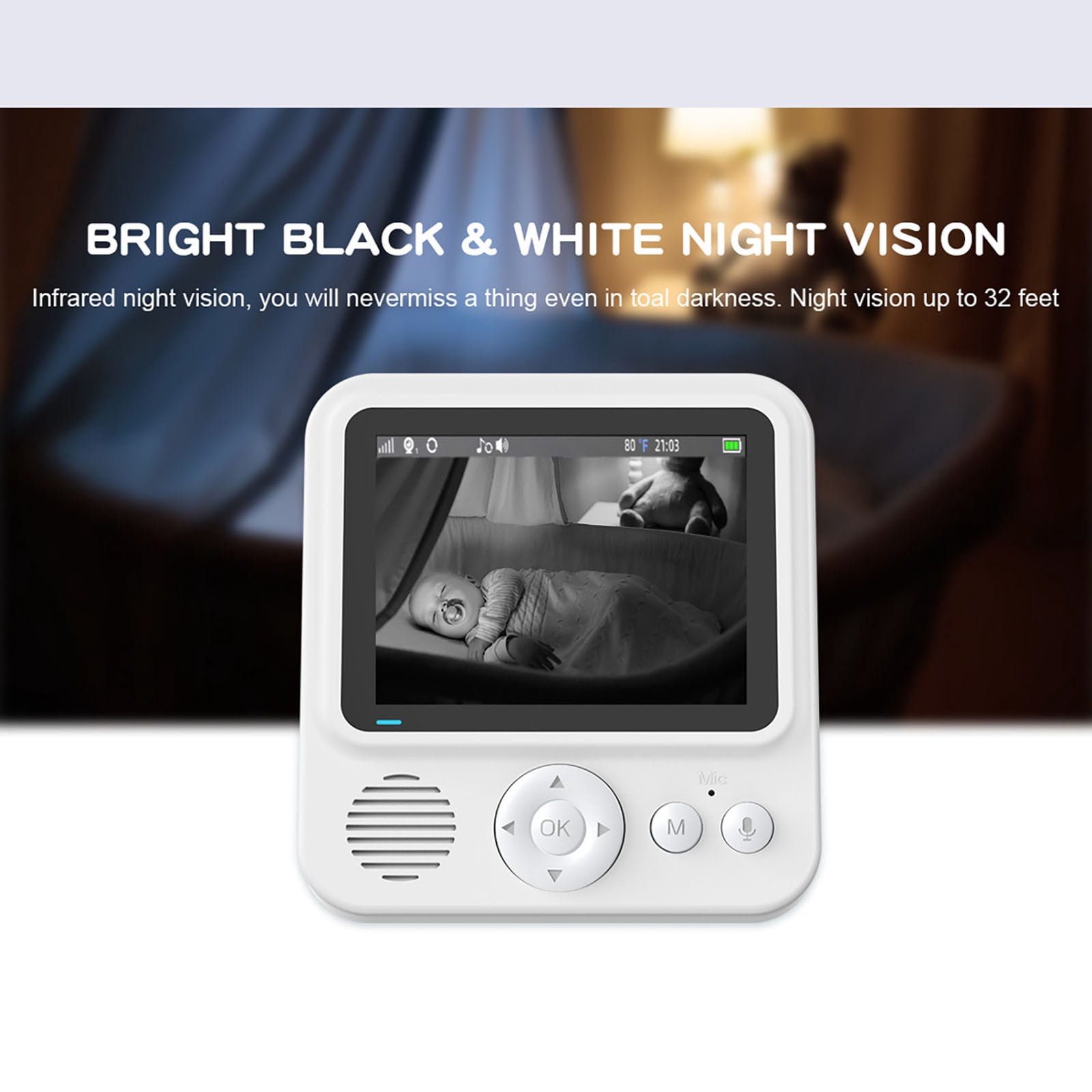 RuiJiao 2.8-inch Baby Monitor 720P HD with Two-Way Audio and Night Vision, Portable Nursery Camera, FHSS Wireless Security, 10H Battery Life for Infant Home Monitoring