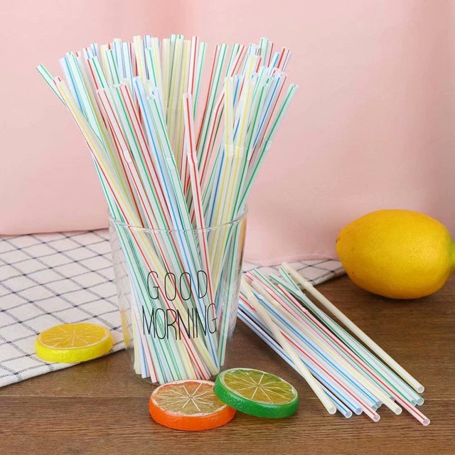 Cribun Flexible Plastic Straws, 300PCS Stripes Multiple Drinking Straws Bendable Straws Bendy Straws