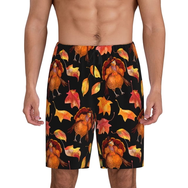 Balery Thanksgiving Turkey 1 Pantalones cortos de pijama de punto de algodón para hombre con cinturilla y bolsillos-3X-Large