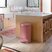 simplehuman Kitchen Trash Can, 13 Gallon Plastic Step Garbage Bin with Secure Slide Lock Lid, Blush
