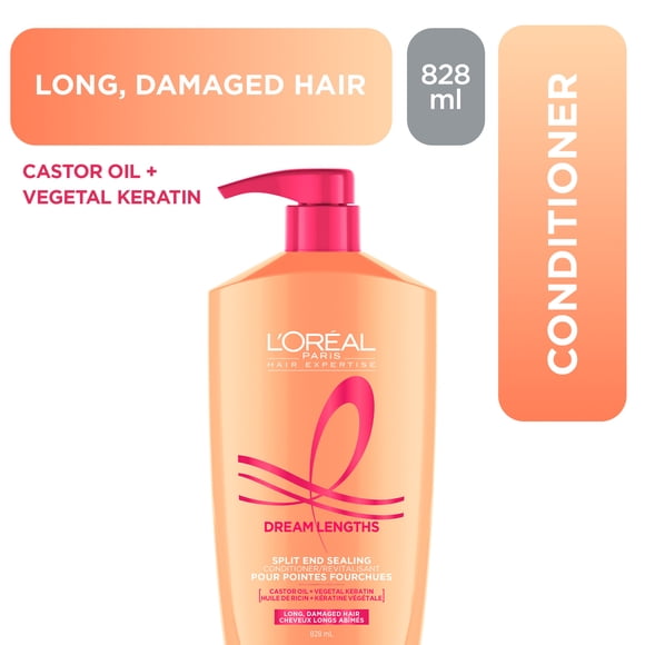 L'Oréal Paris Hair Expertise Dream Lengths Split End Sealing Conditioner, With Castor Oil and Vegetal Keratin for Long, Damaged Hair, 828ml