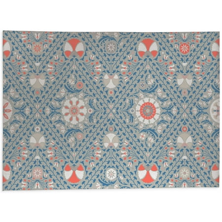 

Suzani in Tiles Coral Blue Kitchen Mat by Kavka Designs