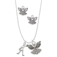 thumbnail image 1 of Delight Jewelry Silvertone Cheerleader - Standing Silver tone Guardian Angel Charm Necklace and Stud Earrings, 1 of 4