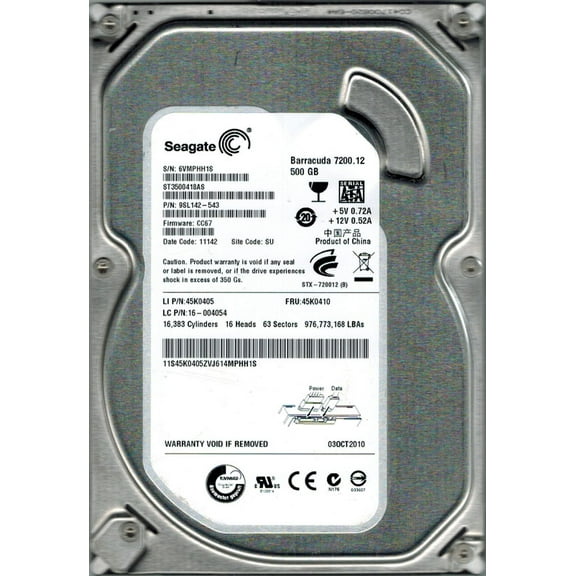 Seagate ST3500418AS P/N: 9SL142-543 F/W: CC67 SU 500GB