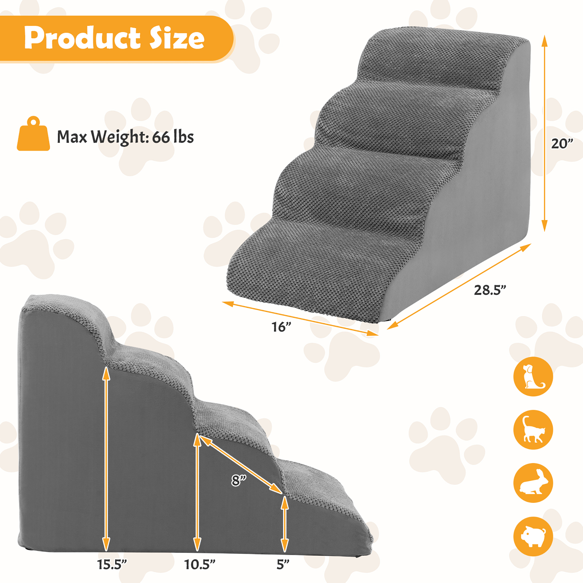 Gymax 4-Tier Foam Dog Ramp, Non-Slip Steps for Pets, Suitable for High ...