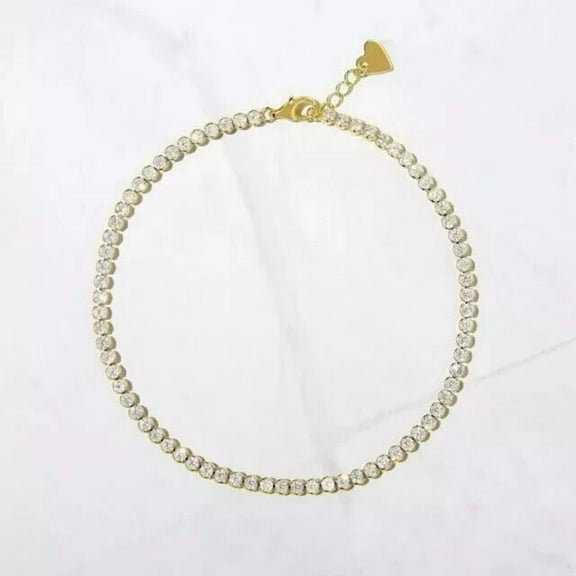 5 Ct Round Cut Lab Created Diamond Women's Tennis Anklet 14K Yellow Gold Plated Sterling Silver