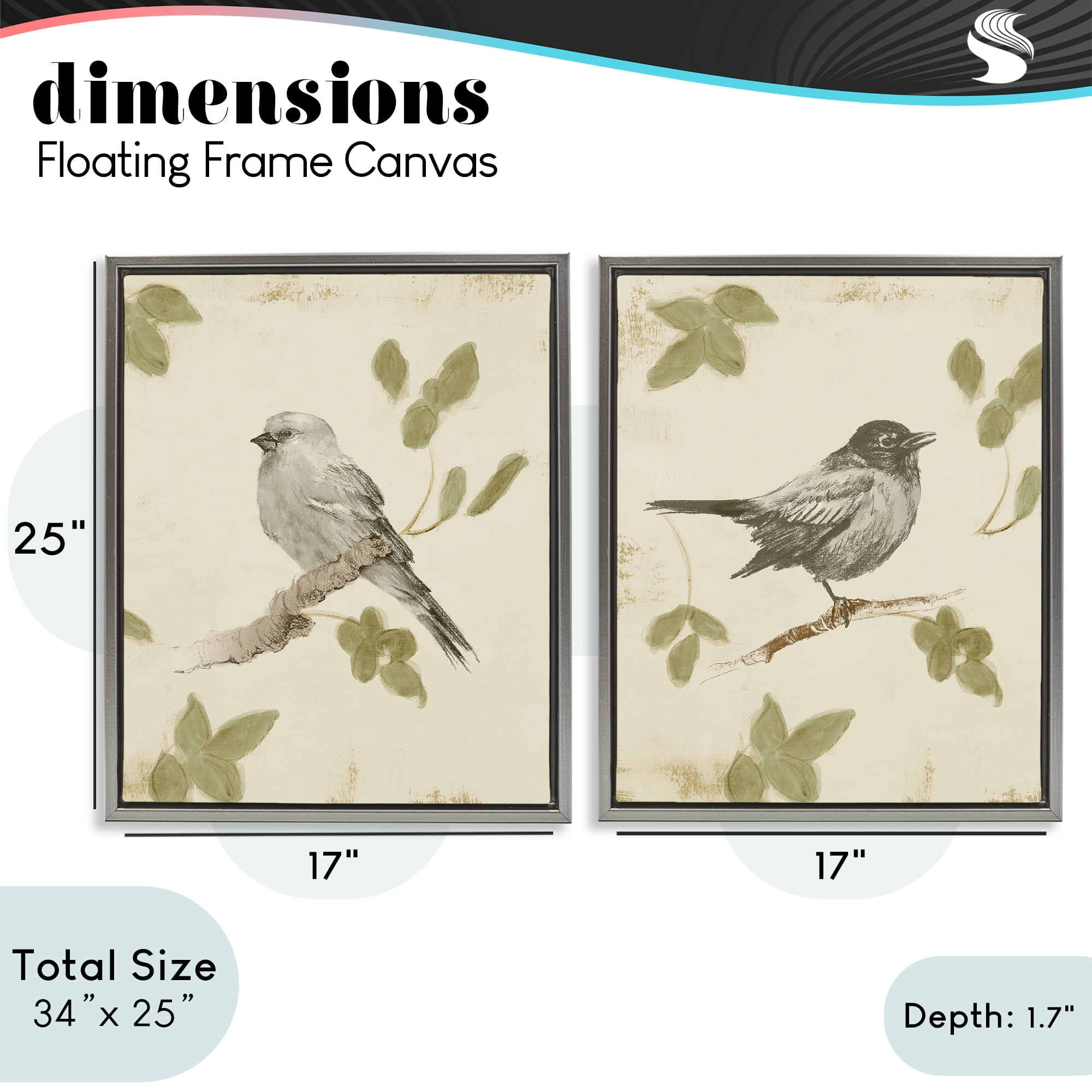 Stupell Industries Neutral Bird Scene 2 Piece Gray Framed Floater Canvas Set, design by Lanie Loreth