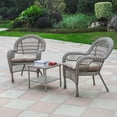 thumbnail image 1 of 3pc Taupe Wicker Chair with Tan Cushion and End Table Set, 1 of 11