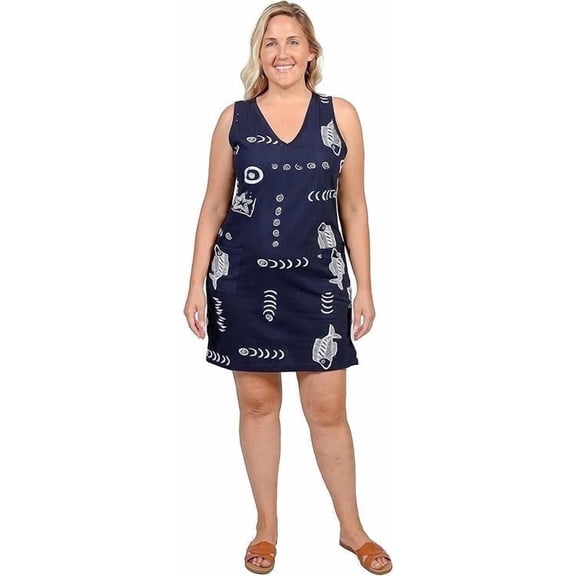 INGEAR Women’s Beach Swimsuit Cover Up Short Cotton Shift Dress Sleeveless Tee with Pockets Blue L
