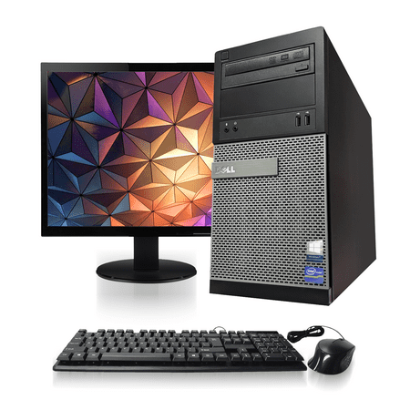 Dell Dual Core Tower Computer i3 8GB 2TB HDD DVD Wifi Windows 10 Home Desktop PC includes 19" LCD