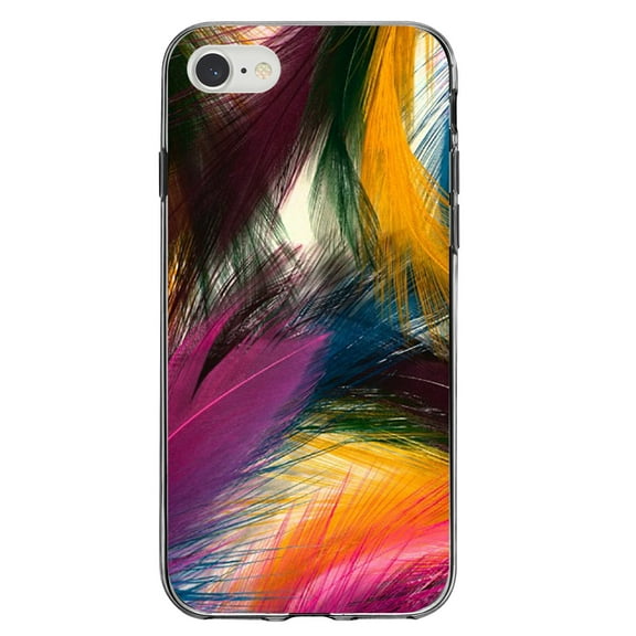 DistinctInk Clear Shockproof Hybrid Case for iPhone 7 8 SE (2020 Model) 4.7" Screen TPU Bumper Acrylic Back Tempered Glass Screen Protector - Multi Color Feathers