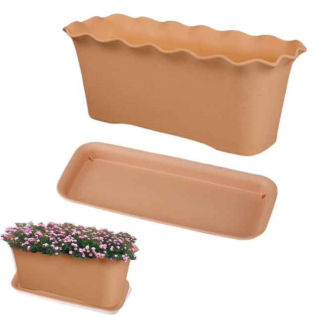 Window Box Planter Pots for Plants House Plants Indoor Planter Rectangular Windowsill Box Vegetables Pot Outdoor Spring Home Garden Patio Modern Decor,A Flower Pot And A Tray