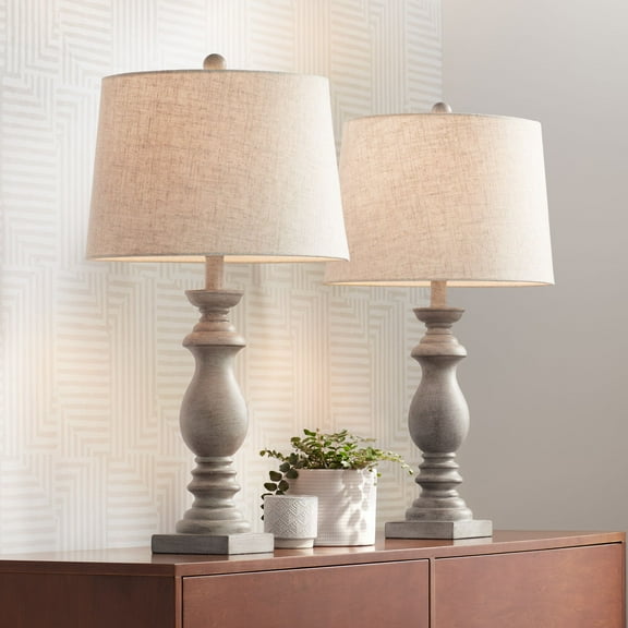 Regency Hill Regency Traditional Table Lamps 26 1/2" High Set of 2 Beige Washed Fabric Tapered Drum Shade for Bedroom Living Room Bedside Nightstand