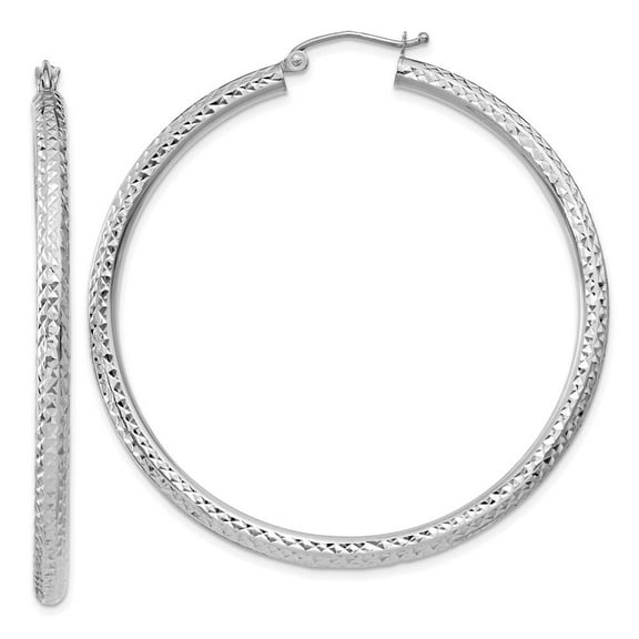 Auriga Fine Jewelry 14K White Gold 3mm Hoop Earrings for Women(L- 50mm, W- 3mm)