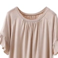 thumbnail image 4 of ClodeEU Women's Modal Crew Neck Ruffle Trim Short Sleeve T-Shirt,Loose Solid Color Casual Summer Top Beige,Women's Plus L, 4 of 5