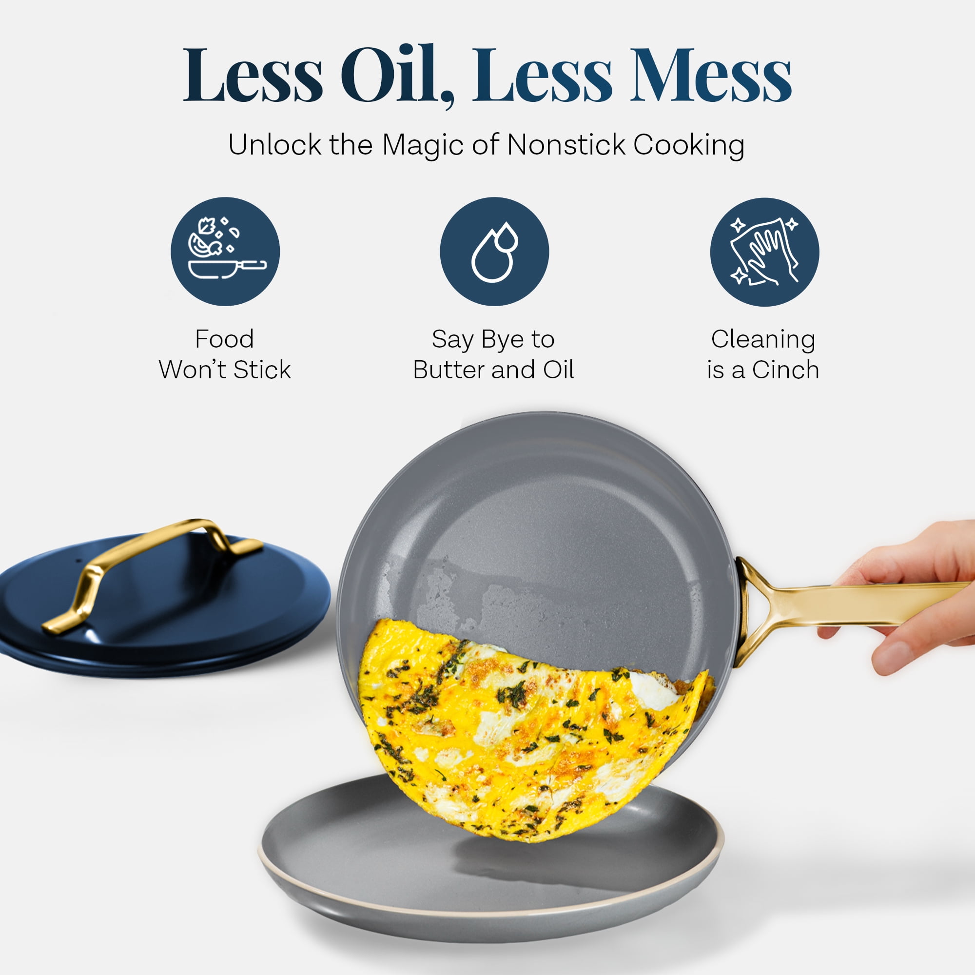 Gotham Steel Modern 11 Pc Ceramic Pots and Pans Set Non Stick, Kitchen Cookware Sets, Non Stick Pots and Pan Set, Ceramic Cookware Set, Pot and Pan Set, Non Toxic Cookware Set, Dishwasher Safe, Navy