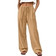 thumbnail image 2 of Evdexr Linen Pants Womens Drawstring Lightweight Pant Summer Wide Leg Beach Trousers Elastic Waist Oversized Casual Slacks with Pockets Saffron S, 2 of 6