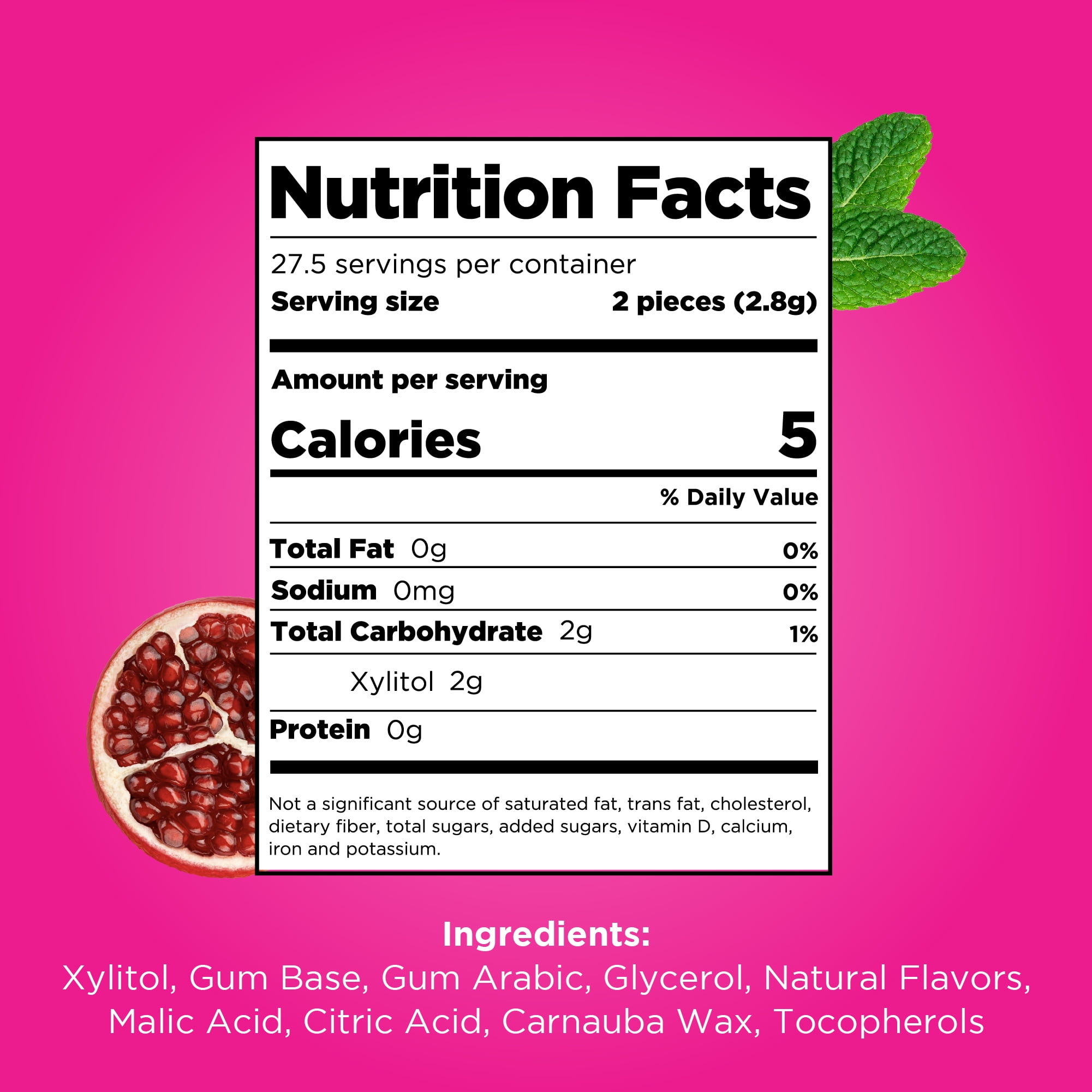 PUR Gum, Aspartame Free, Sugar Free & 100% Xylitol, Pomegranate Mint Chewing Gum, 55 Pieces, Pack of 6