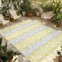 Fsddascl Yellow Grey Botanical Outdoor Rug for Patio/Deck, Non-Slip Large Area Rug 6 x 9 Ft, Pastoral Spring Summer Leaf Aesthetics Indoor Outdoor Rugs Washable Area Rugs, Camping Rug Carpet