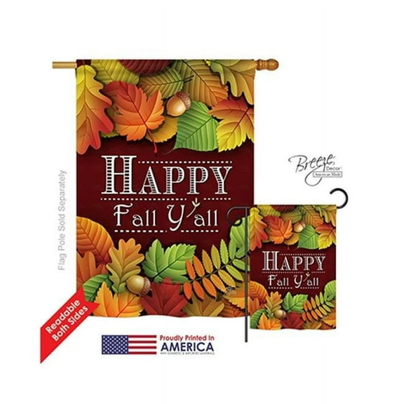 Breeze Decor 13005 Harvest & Autumn Happy Fall Y All 2-Sided Vertical Impression House Flag - 28 x 40 in.