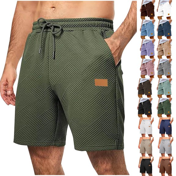 HVOBTTY Men's Summer Straight Leg Bermuda Shorts Elastic Waist Leather Pocket Daily Casual