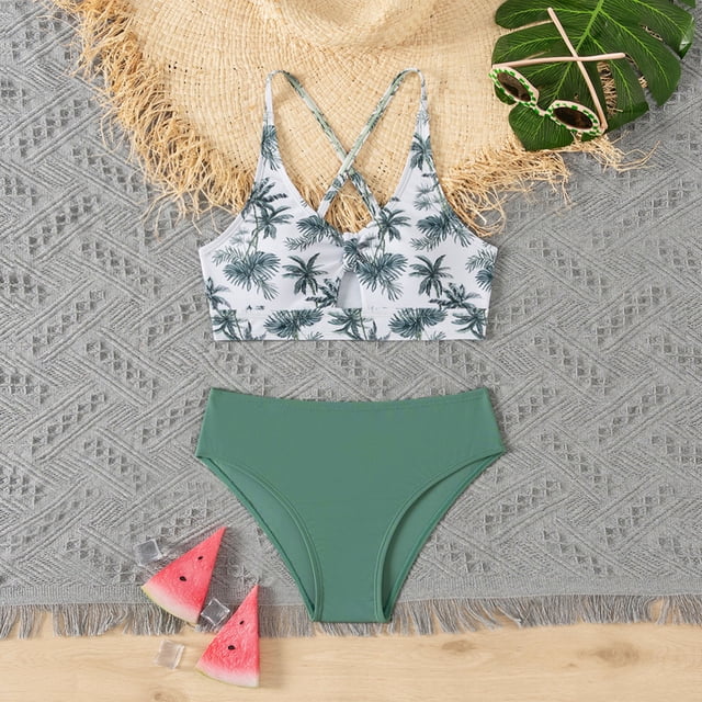 Kid Girl Swimsuits 2 Piece Beach Tankini Bathing Suit Hawaiian Ruffle Cute Swimwear Bathing Suits 6-8 Years