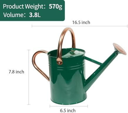 Steel Watering Can Sliver Galvanized Steel Watering Can with Copper Accents,Removable Rosette-Diffuser,One-Gallon Green