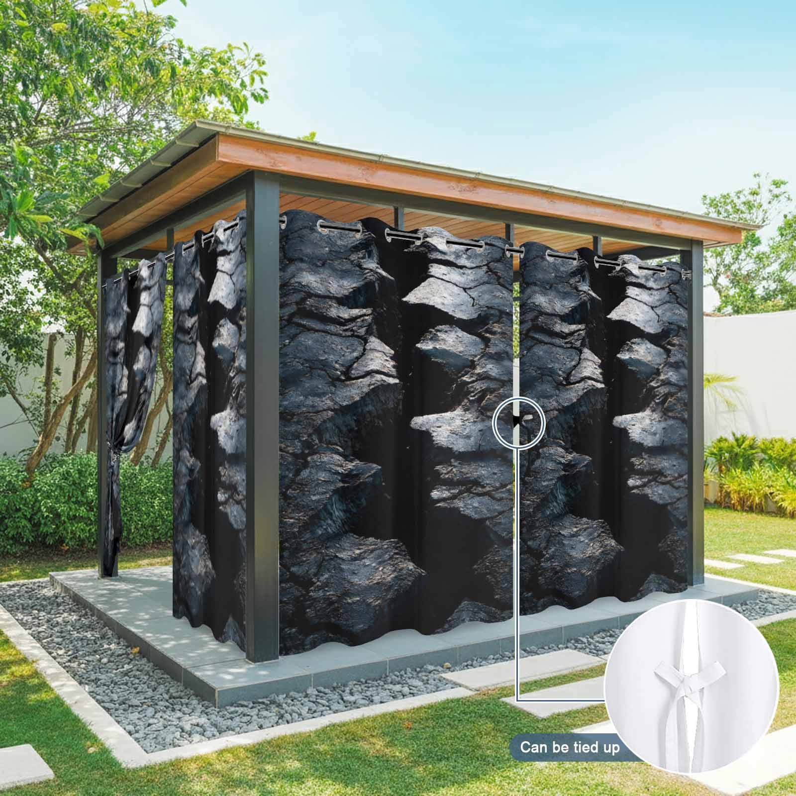 Abstract Crack Outdoor Curtains for Patio, Black Gray Cracked Earth Texture Earthly Fissure Sunshade Privacy Drapes Grommet Waterproof Outside Curtains for Porch/Cabana/Balcony 54"x 108", 1 Panel
